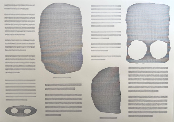 drawing of textbook like pages in biro on paper